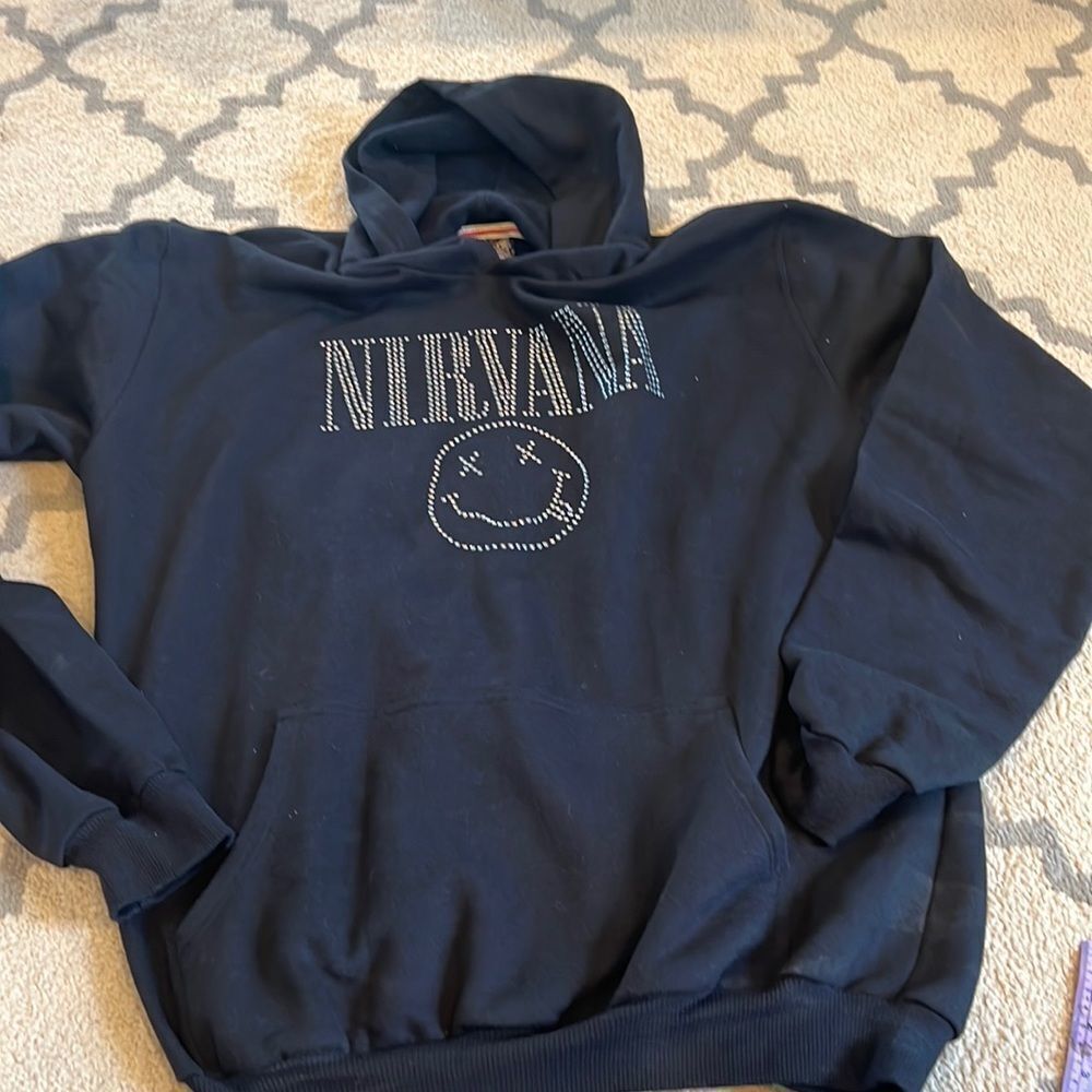 Brazilian brand Nirvana rhinestone spell out black hoodie size M in GUC JokFinal